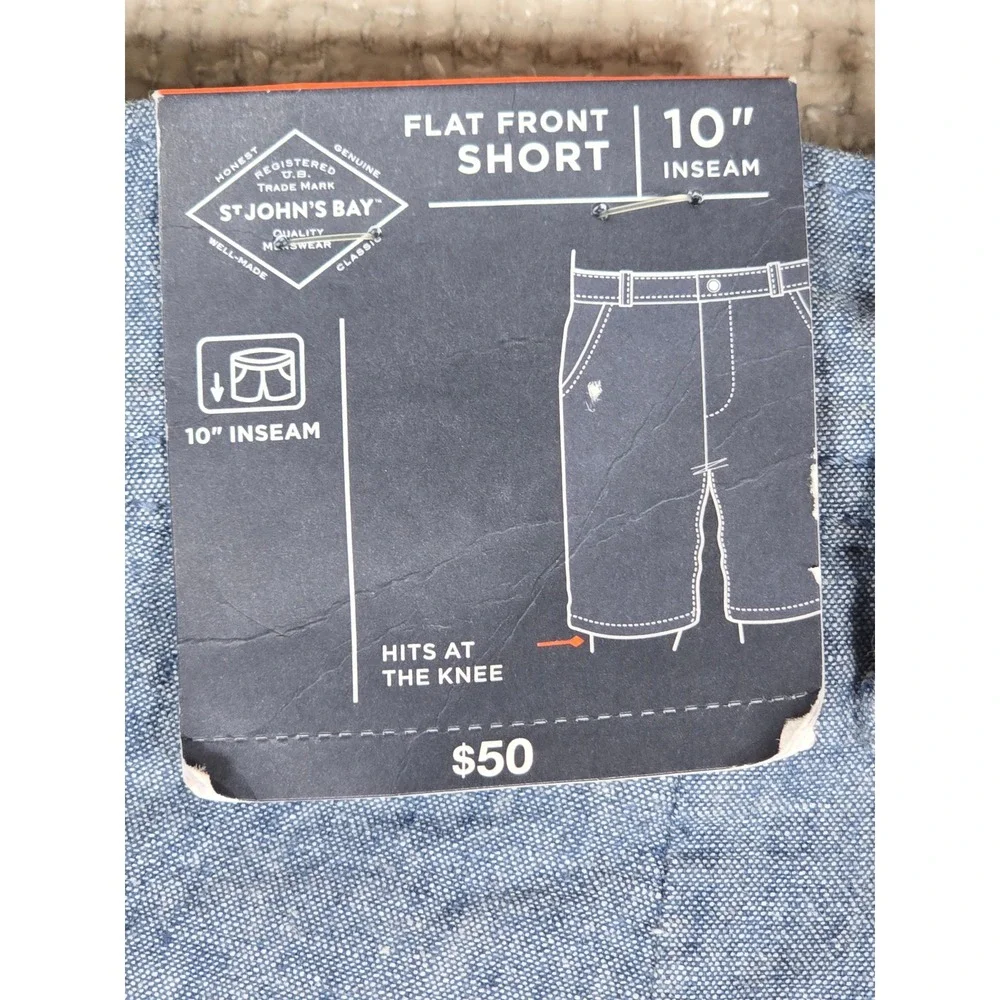 St Johns Bay Mens 48 Big Navy Linen‎ Blend Flat Front Shorts 10 Inch Inseam New